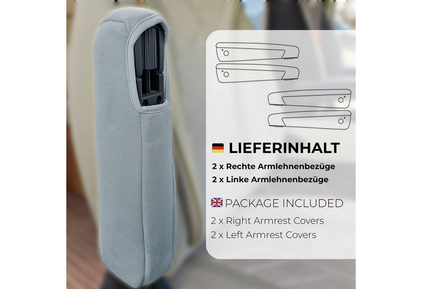BREMER SITZBEZÜGE Autositzbezug Typ 1 Grau, Set, 4-tlg., Armlehnenbezüge für Fahrer und Beifahrer, in Grau Bild 5
