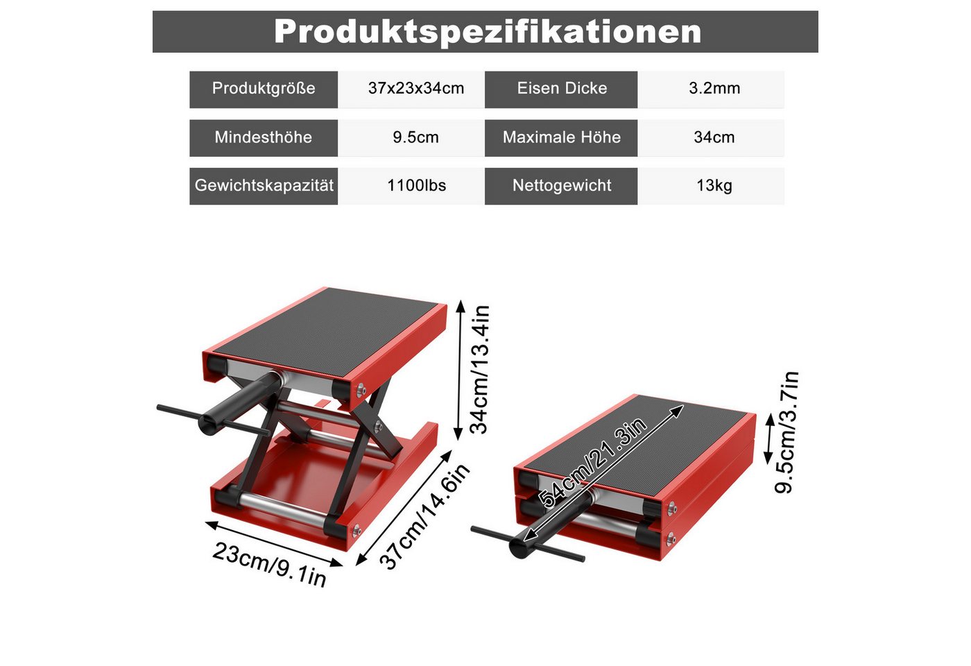 FIVMEN Motorradheber Motorradhebebühne bis zu 500kg Rangierhilfe Motorradlift, für Motoständer Reparatur Motorrad Heber Montagebock Bild 2