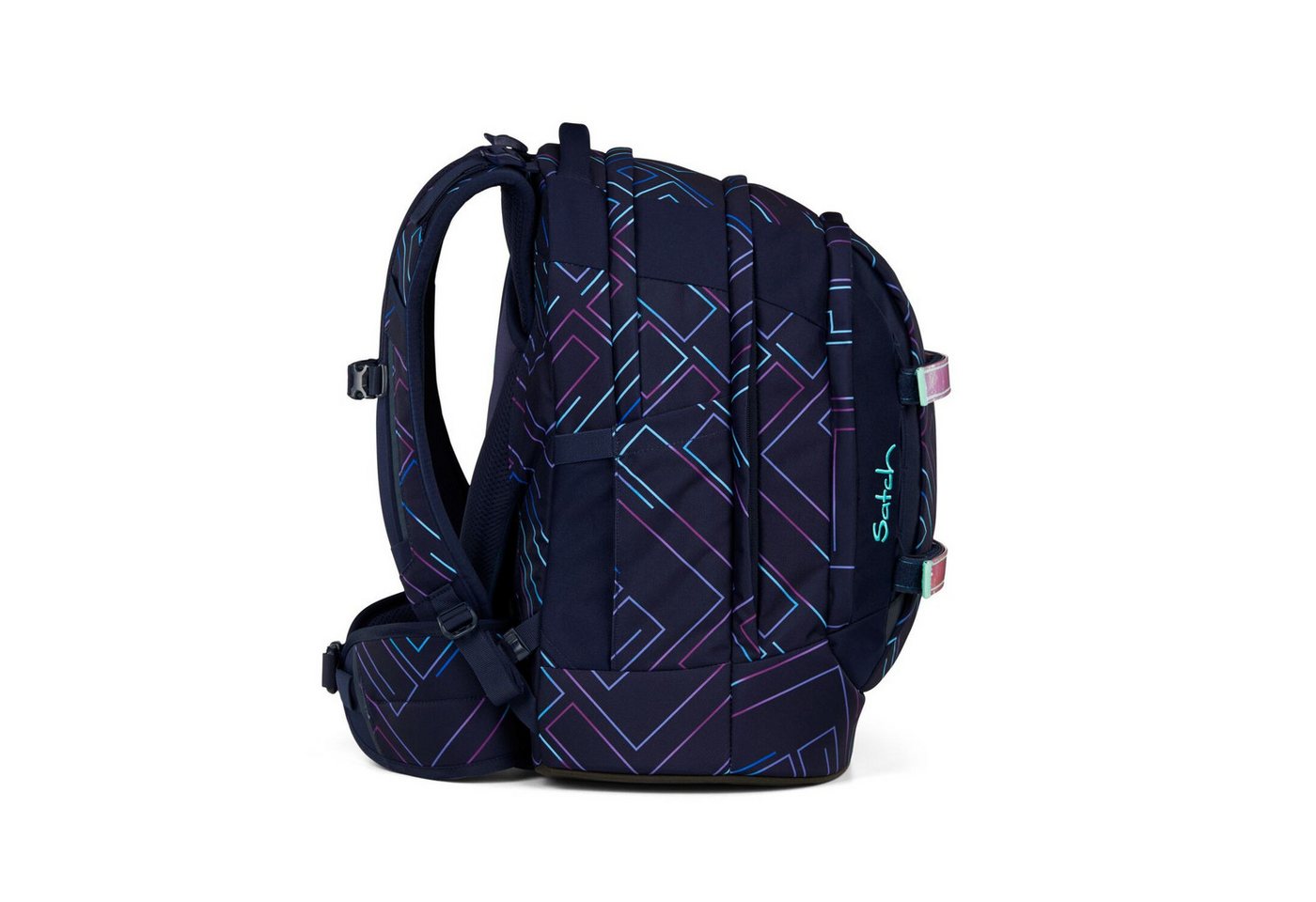 Satch Schulranzen Schulrucksack-Set PACK Purple Laser 2-teilig (2-teilig), ergonomisch, Your-Size-System: auf Körpergröße anpassbar
