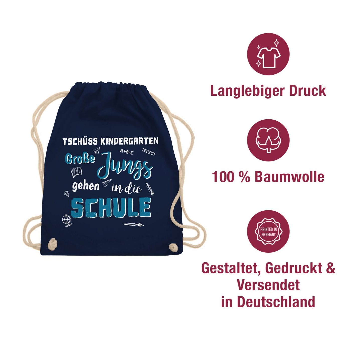 Shirtracer Turnbeutel Tschüss Kindergarten Große Jungs, Schulanfang & Einschulung Geschenk Turnbeutel