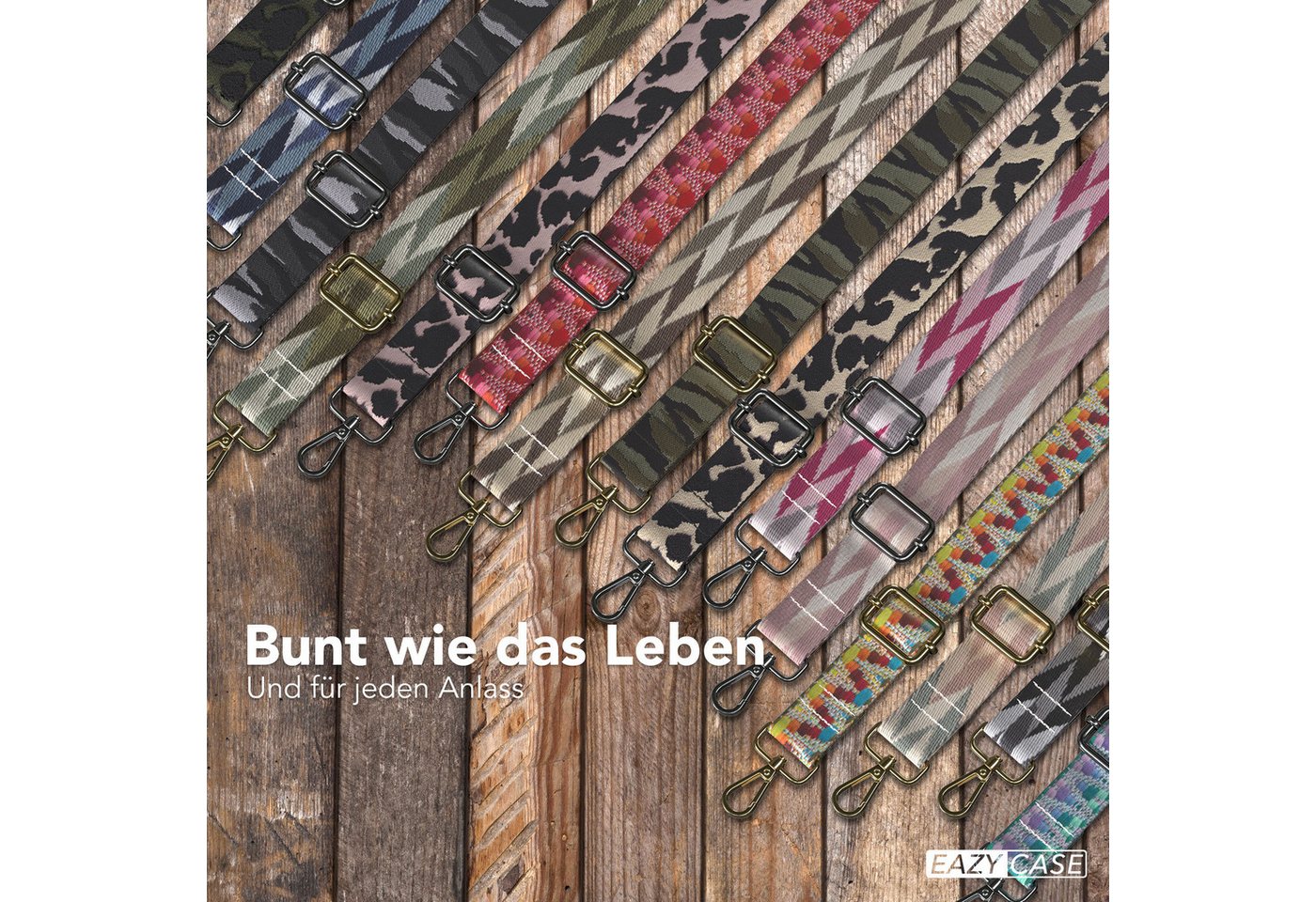 EAZY CASE Schulterriemen Ersatz Taschenriemen Boho Style Body-Bag Mix Style Wechselriemen mit Karabiner Blau Mix