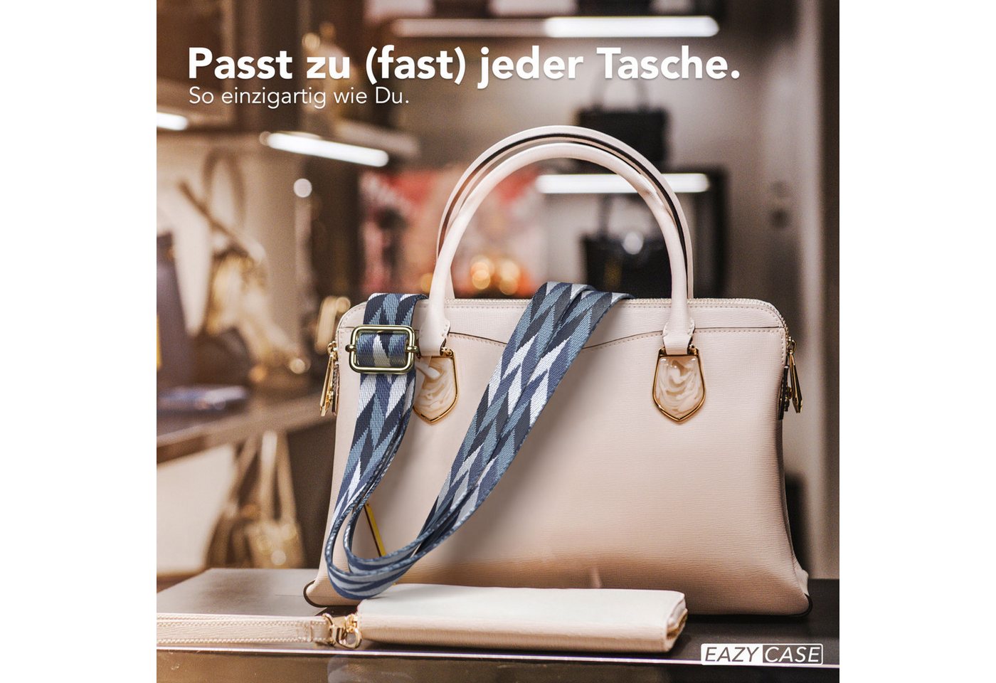 EAZY CASE Schulterriemen Ersatz Taschenriemen Boho Style Body-Bag Mix Style Wechselriemen mit Karabiner Blau Mix Bild 2