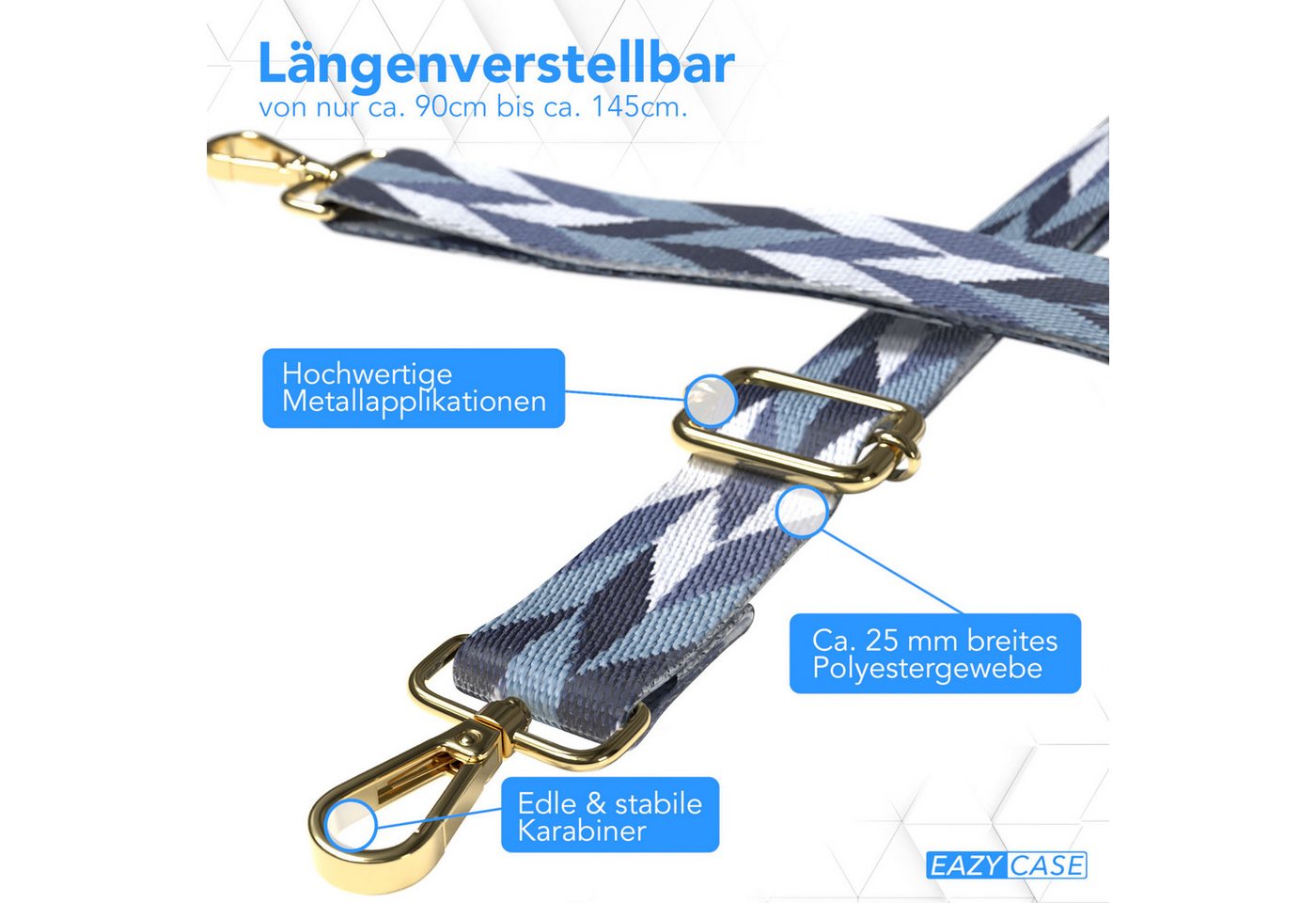 EAZY CASE Schulterriemen Ersatz Taschenriemen Boho Style Body-Bag Mix Style Wechselriemen mit Karabiner Blau Mix Bild 3