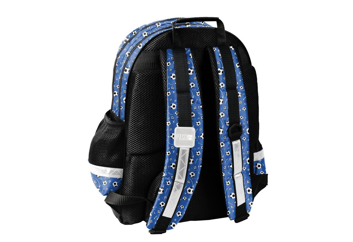 PASO Schulranzen (Set, 3-Tlg), Rucksack mit 3D Prägedruck & Turnbeutel & Federmappe - Fußball blau