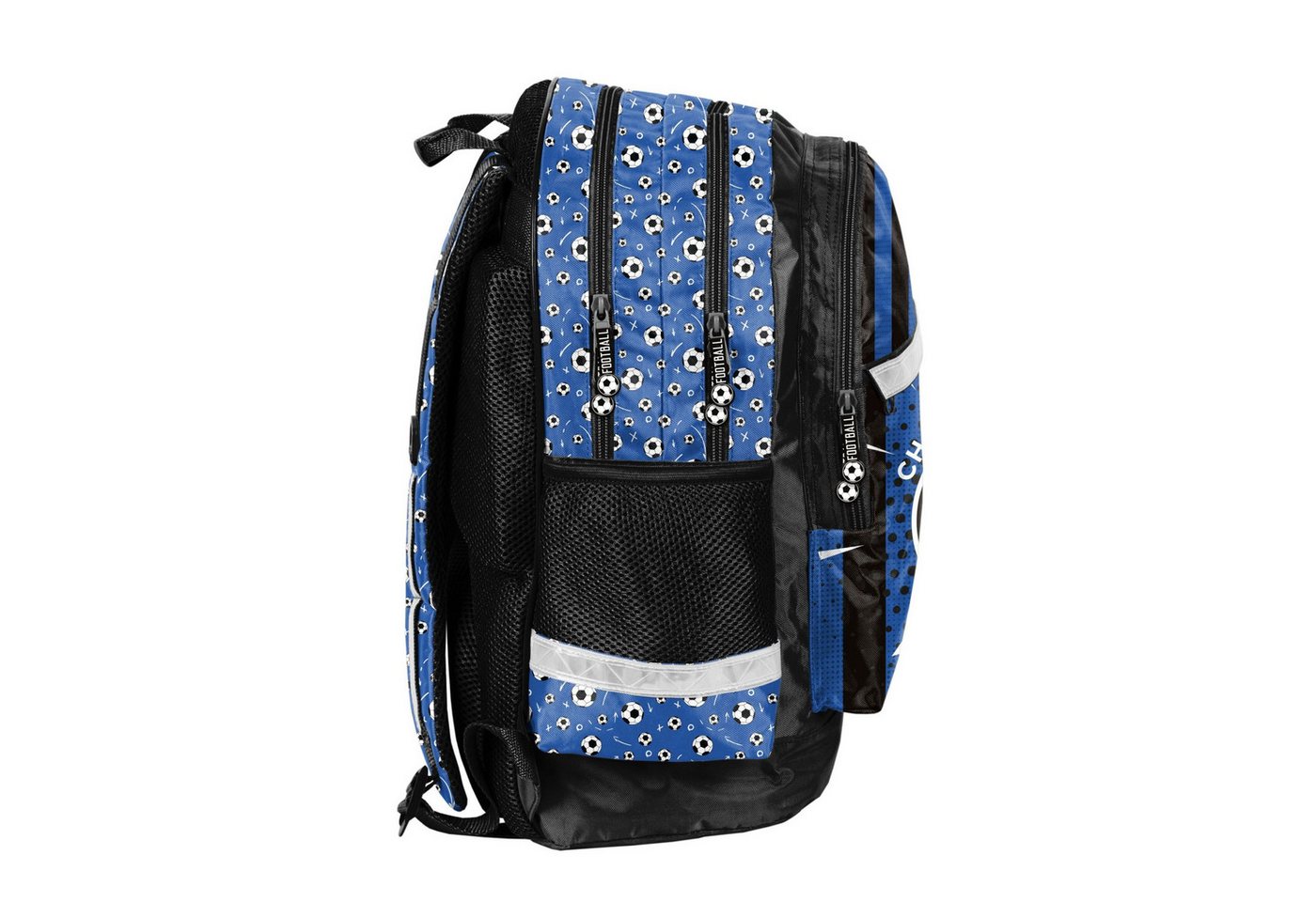 PASO Schulranzen (Set, 3-Tlg), Rucksack mit 3D Prägedruck & Turnbeutel & Federmappe - Fußball blau Bild 3