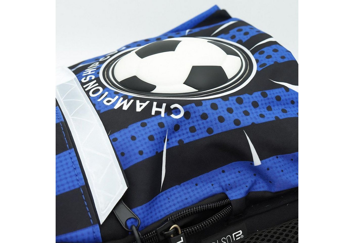 PASO Schulranzen (Set, 3-Tlg), Rucksack mit 3D Prägedruck & Turnbeutel & Federmappe - Fußball blau Bild 5