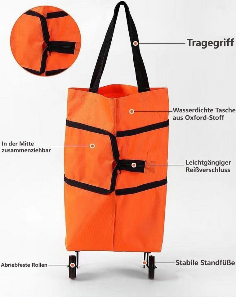 Jumpeak Einkaufstrolley Einkaufstrolley Klappbar,Handwagen,Rollen 3 in 1 Shopping Trolley, Treppensteiger Einkaufstasche mit Rollen,Wasserfest,Faltbar Bild 2