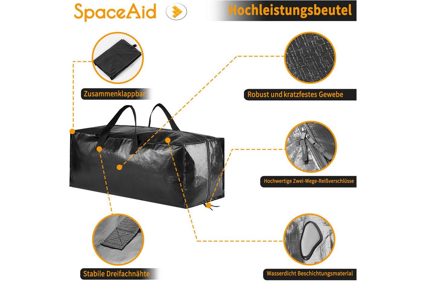 SpaceAid Aufbewahrungstasche Extra große Umzugstaschen (robuste Aufbewahrungsbeutel mit Doppelreißverschluss, 6-tlg) Bild 5