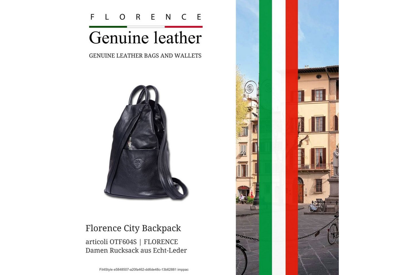 FLORENCE Cityrucksack Florence echtes Leder Damentasche (Schultertasche), Damen Rucksack, Tasche Echtleder schwarz, Made-In Italy
