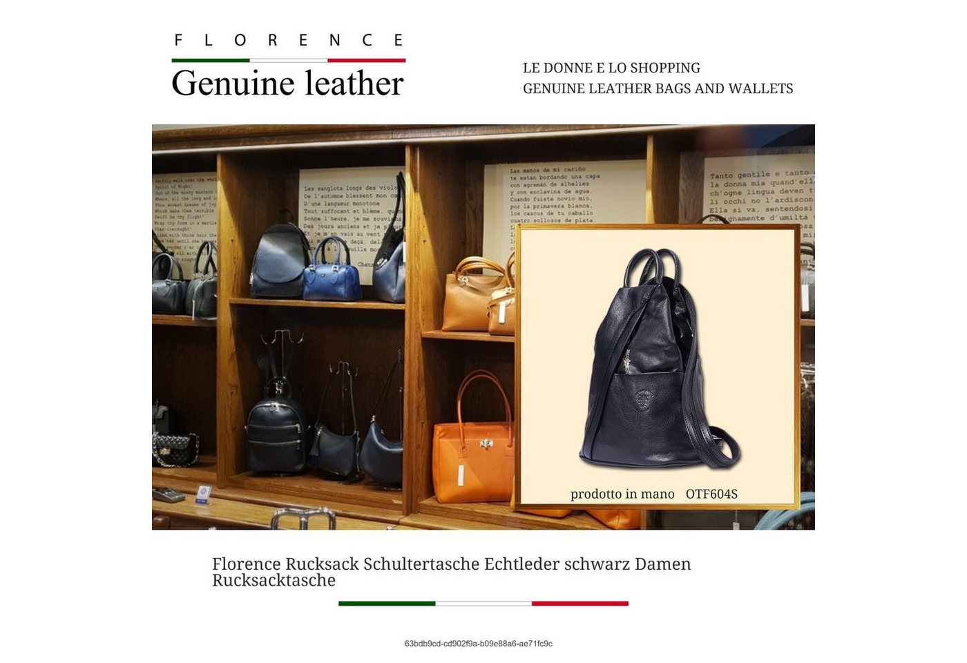 FLORENCE Cityrucksack Florence echtes Leder Damentasche (Schultertasche), Damen Rucksack, Tasche Echtleder schwarz, Made-In Italy Bild 3