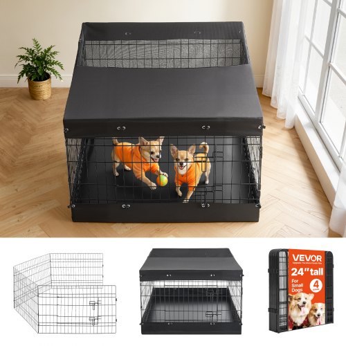 VEVOR Welpenauslauf Welpenlaufstall Metall 61cm 4-tlg. Deckel & Bodenmatte, Spielplatz für Kleine Hunde Katzen & Andere Kleintiere Faltbar Durch die Verschiedenen Formen Vielfältig Einsetzbar