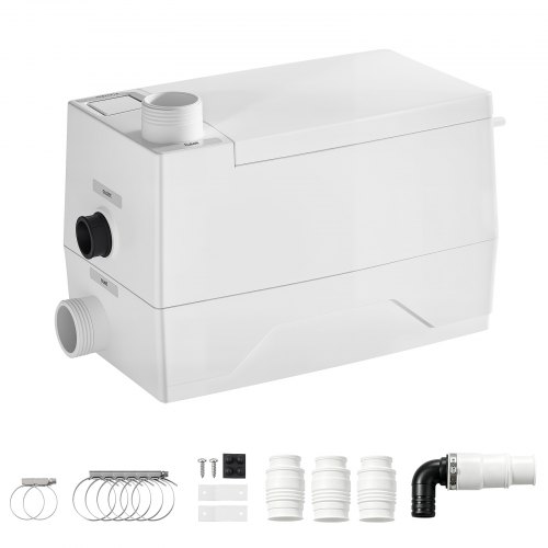 VEVOR Hebeanlage 800 W 7200 L/h Abwasserhebeanlage mit 8 m Förderhöhe Weiß, Abwasserpumpe mit 3 Einlässen zur Abwasserentsorgung in Keller Küche Spüle Dusche Badewanne und Waschküche
