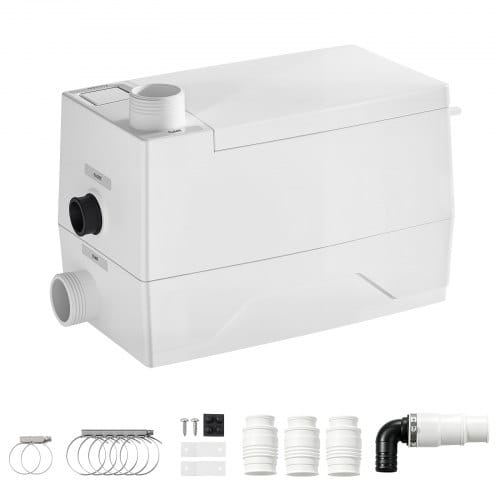 VEVOR Hebeanlage 800 W 7200 L/h Abwasserhebeanlage mit 8 m Förderhöhe Weiß, Abwasserpumpe mit 3 Einlässen zur Abwasserentsorgung in Keller Küche Spüle Dusche Badewanne und Waschküche