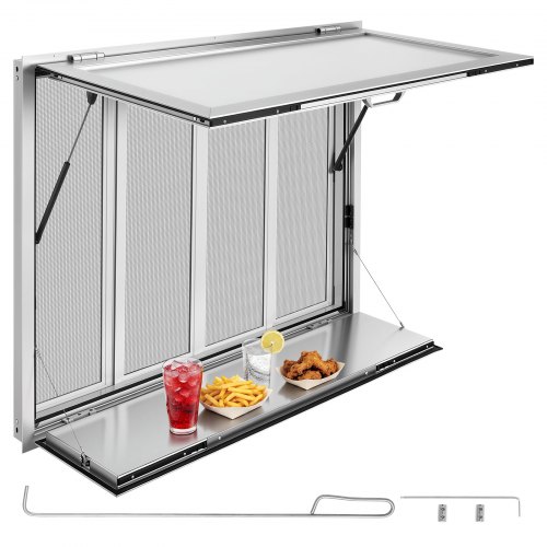 VEVOR Verkaufsfenster für Foodtrucks 1220 x 915 x 110 mm Aluminiumlegierung, Konzessionsfenster bis 85° Aufklappbar, Klappbarer Ablage, mit 4 Verschiebbaren Fliegengittern und Schlepphaken