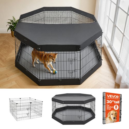 VEVOR Welpenauslauf Welpen-Freigehege 76cm 8-tlg. mit Deckel & Bodenmatte, Spielplatz für Mittelgroße Hunde Katzen & Andere Kleintiere Faltbar Durch die Verschiedenen Formen Vielfältig Einsetzbar