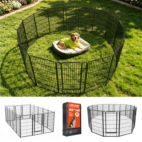 VEVOR Welpenauslauf Welpen-Freigehege Laufgitter Welpenzaun 101,6cm 16-tlg., Spielplatz für Große Hunde Katzen & Andere Kleintiere Faltbar Durch die Verschiedenen Formen Vielfältig Einsetzbar