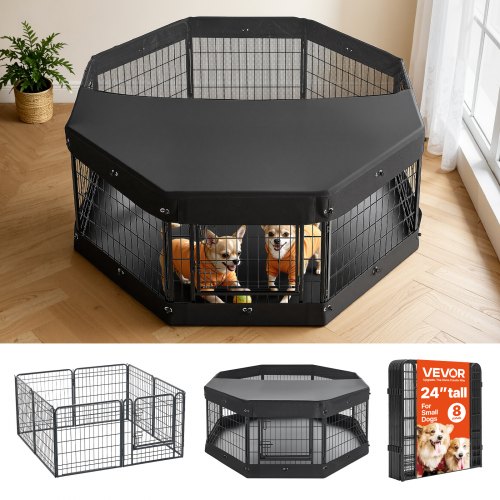 VEVOR Welpenauslauf Metall Welpenlaufstall 61 cm 8-tlg. Deckel & Bodenmatte, Spielplatz für Kleine Hunde Katzen & Andere Kleintiere Faltbar Durch die Verschiedenen Formen Vielfältig Einsetzbar