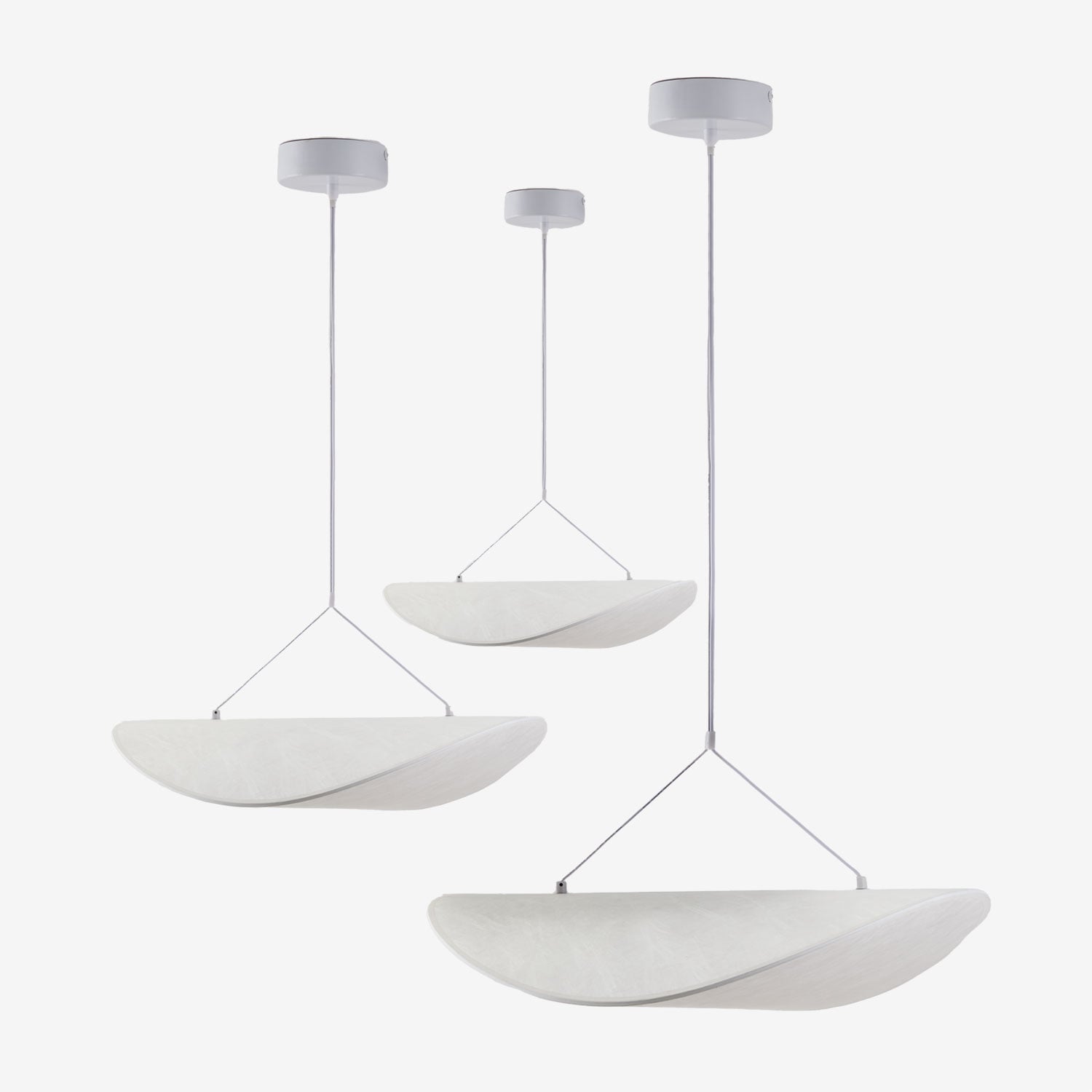 Sklum Set Aus 3 Led-deckenpendelleuchten Aus Zelvon-stoff Weiss