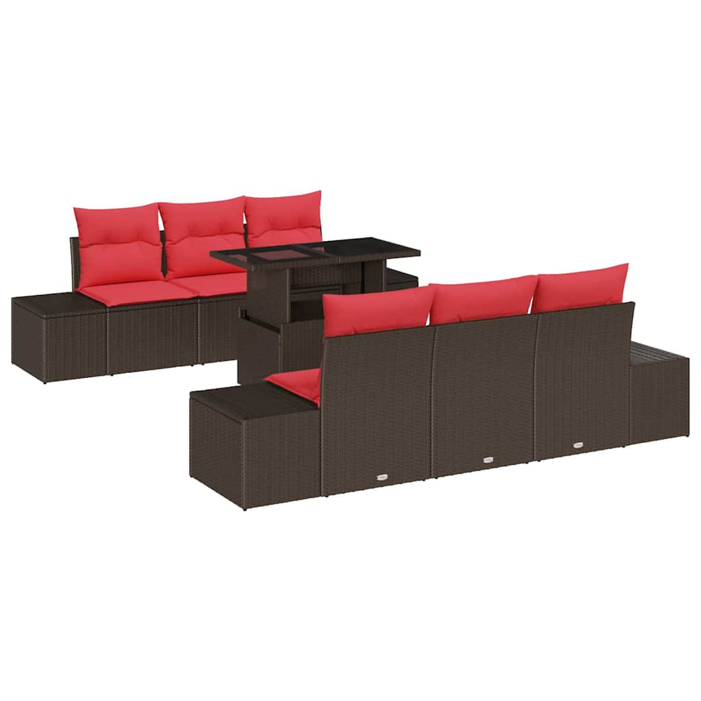 Garten-sofa-set 7 Stk. 6-sitzanzahl Braun Und Rot Vidaxl