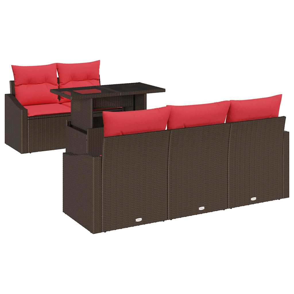 Gartensofa-set 6 Stk. 5-sitzanzahl Braun Und Rot Poly-rattan Vidaxl