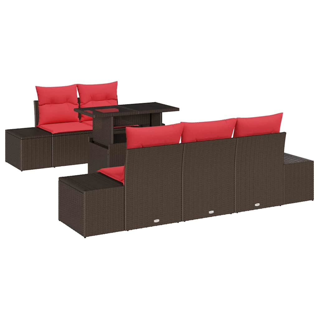 Garten-sofa-set 6 Stk. 5-sitzanzahl Braun Und Rot Vidaxl