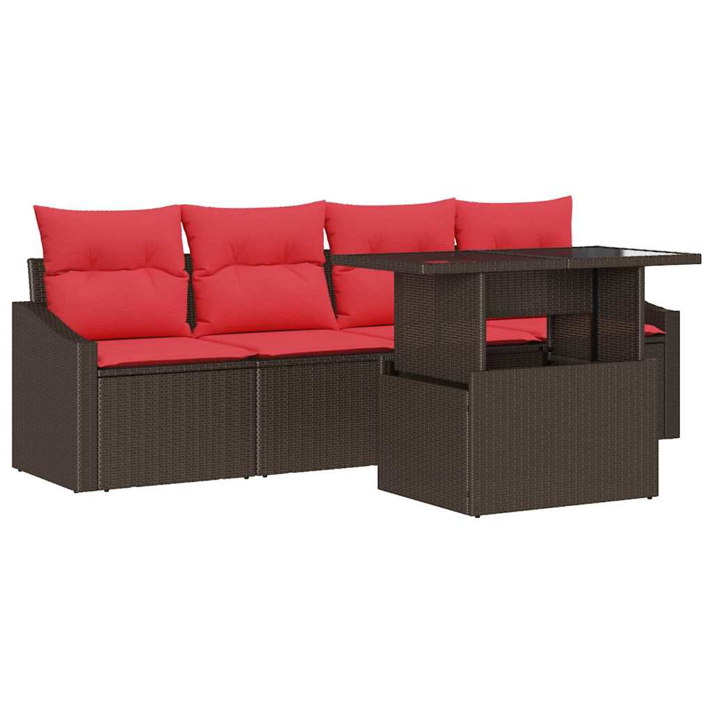 Gartensofa-set 5 Stk. 4-sitzanzahl Braun Und Rot Poly Rattan Vidaxl