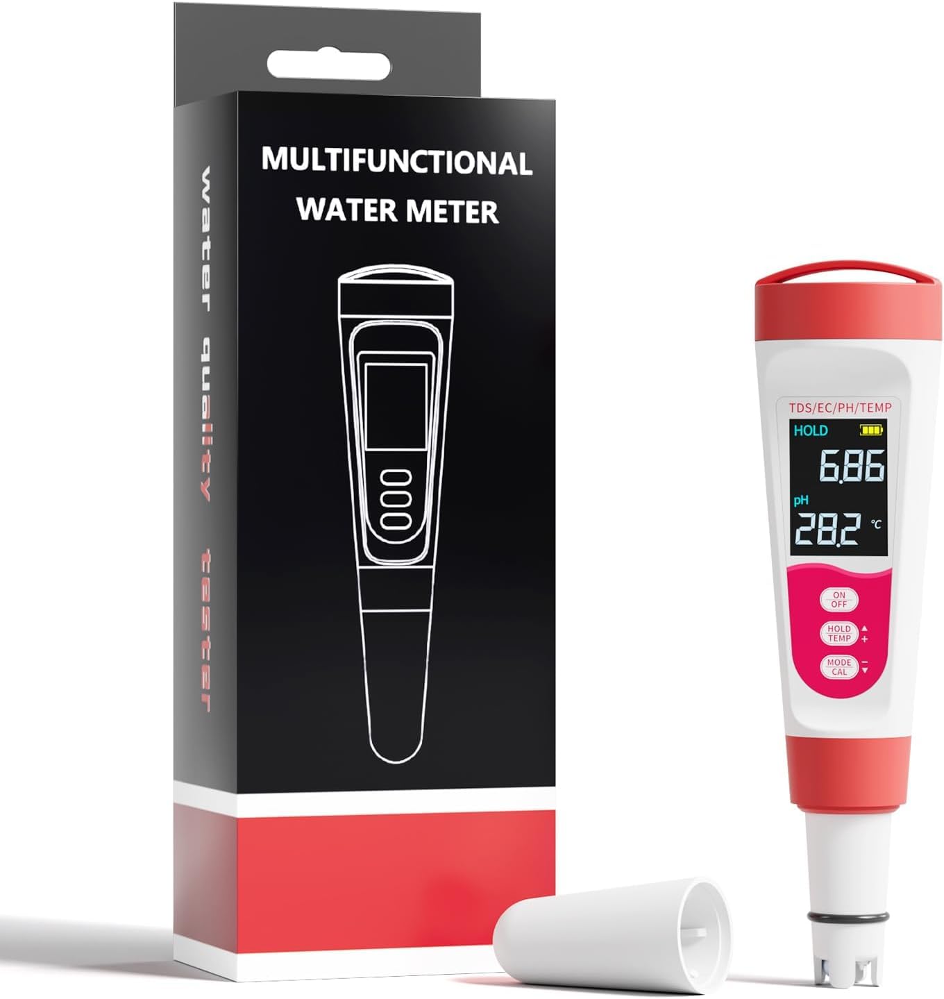 Digitaler All-in-one-wassertester: Ph-wert, Tds, Ec-wert, Temperatur, Automatische Kalibrierung, Ip67 Wasserdicht, Für Schwimmbad, Aquarium Und Garten.