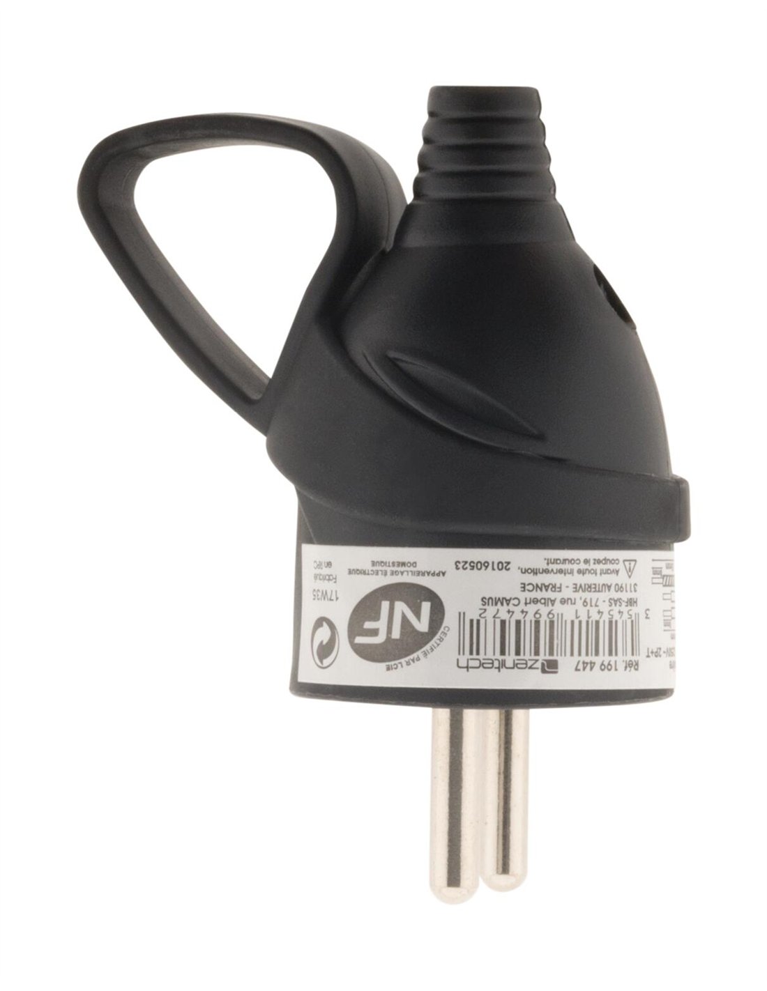 Fiche Mâle Anneau -16a 2 Pôles+ Terre - Noir