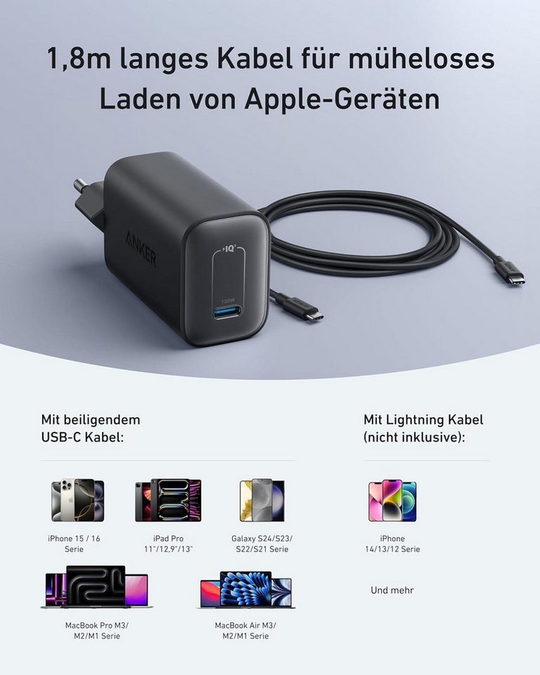 Anker Anker Nano Charger 100w Kabel 1c Black Ladeadapter 100 W 1x Usb-c® Usb Pd Schwarz Innenbereich Bild 2