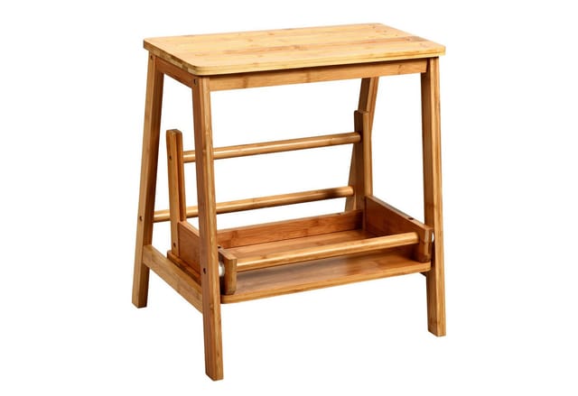 2-stufen Tritthocker, Leiterstuhl Klappbar Bambus Trittleiter Bis 150kg Haushaltsleiter 45 X 51 X 48 Cm - Costway