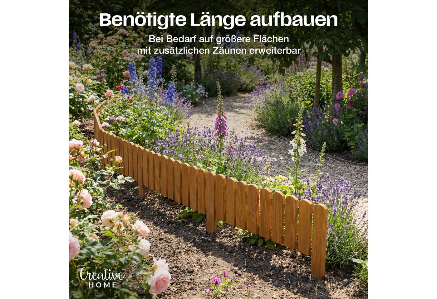 Creative Home Rasenkante Beeteinfassung Holz 200 X 10 Cm Flexibler Rollborder Weiß Bild 4