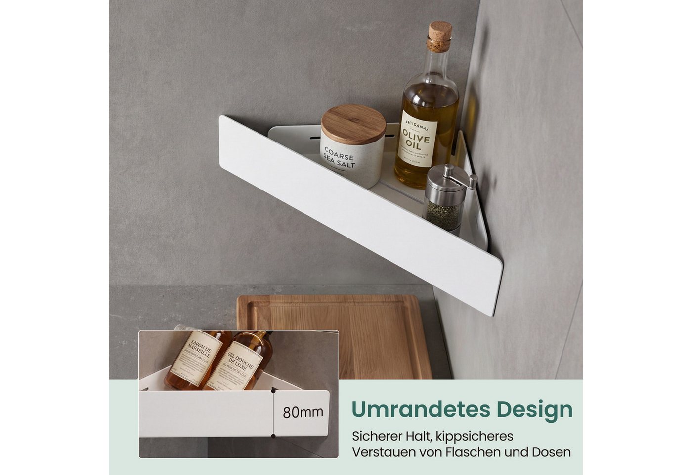 Mai & Mai Duschablage Zum Bohren Oder Kleben, Duschregal Badablage Ecke, Badezimmerablage Zur Wandmontage Für Bad Und Küche, Sandweiß Reglo-07