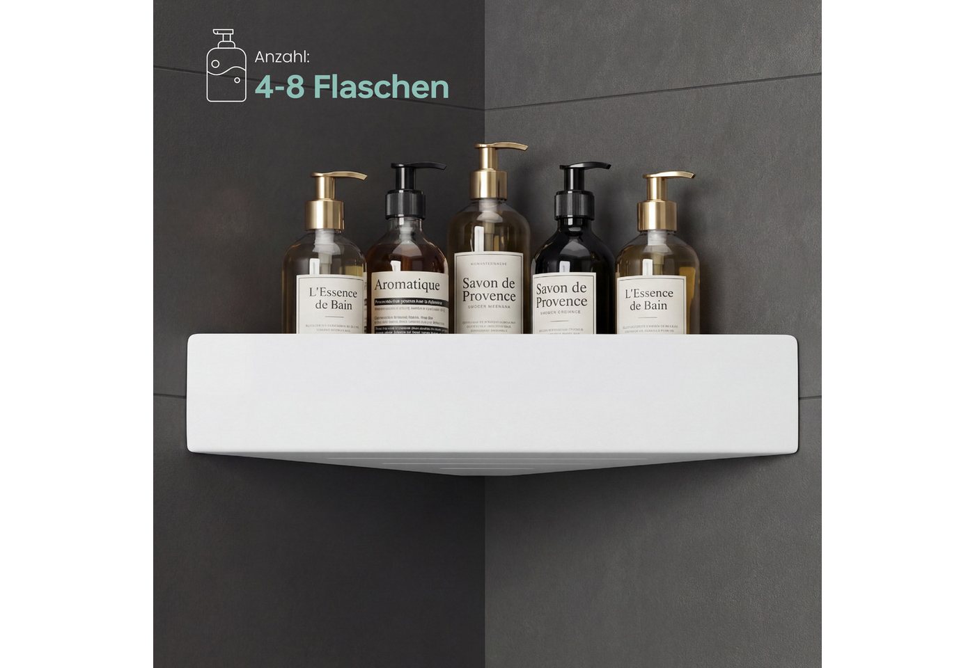 Mai & Mai Duschablage Zum Bohren Oder Kleben, Duschregal Badablage Ecke, Badezimmerablage Zur Wandmontage Für Bad Und Küche, Sandweiß Reglo-07 Bild 3