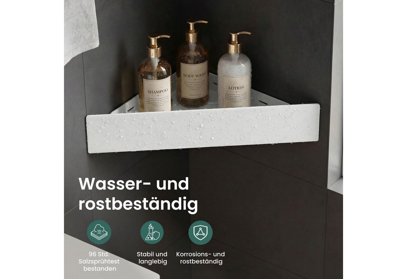Mai & Mai Duschablage Zum Bohren Oder Kleben, Duschregal Badablage Ecke, Badezimmerablage Zur Wandmontage Für Bad Und Küche, Sandweiß Reglo-07 Bild 4