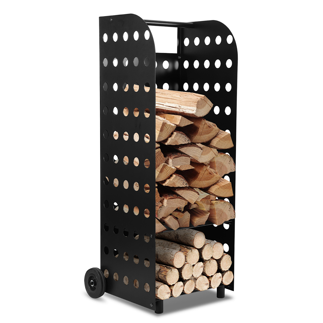 Jiubiaz Kaminholzwagen Für 60 Kg Holz Holzwagen Kaminholzkorb Mit Stabilen Vollgummierten Brennholzkarre Kaminholzregal Für Holztransport Schwarz