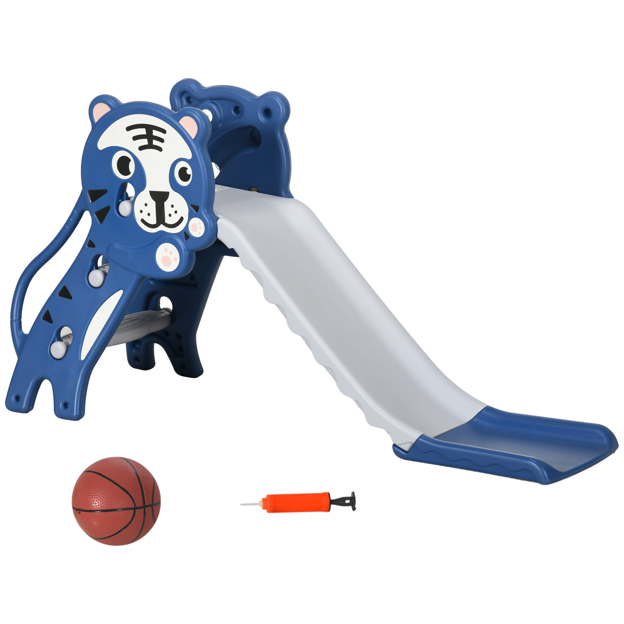 Rutsche Für Kinder Von 18–36 Monaten Mit Seitlichem Basketballkorb Aus Sportmaterial, 133 X 60 X 70 Cm, Blau Und Grau