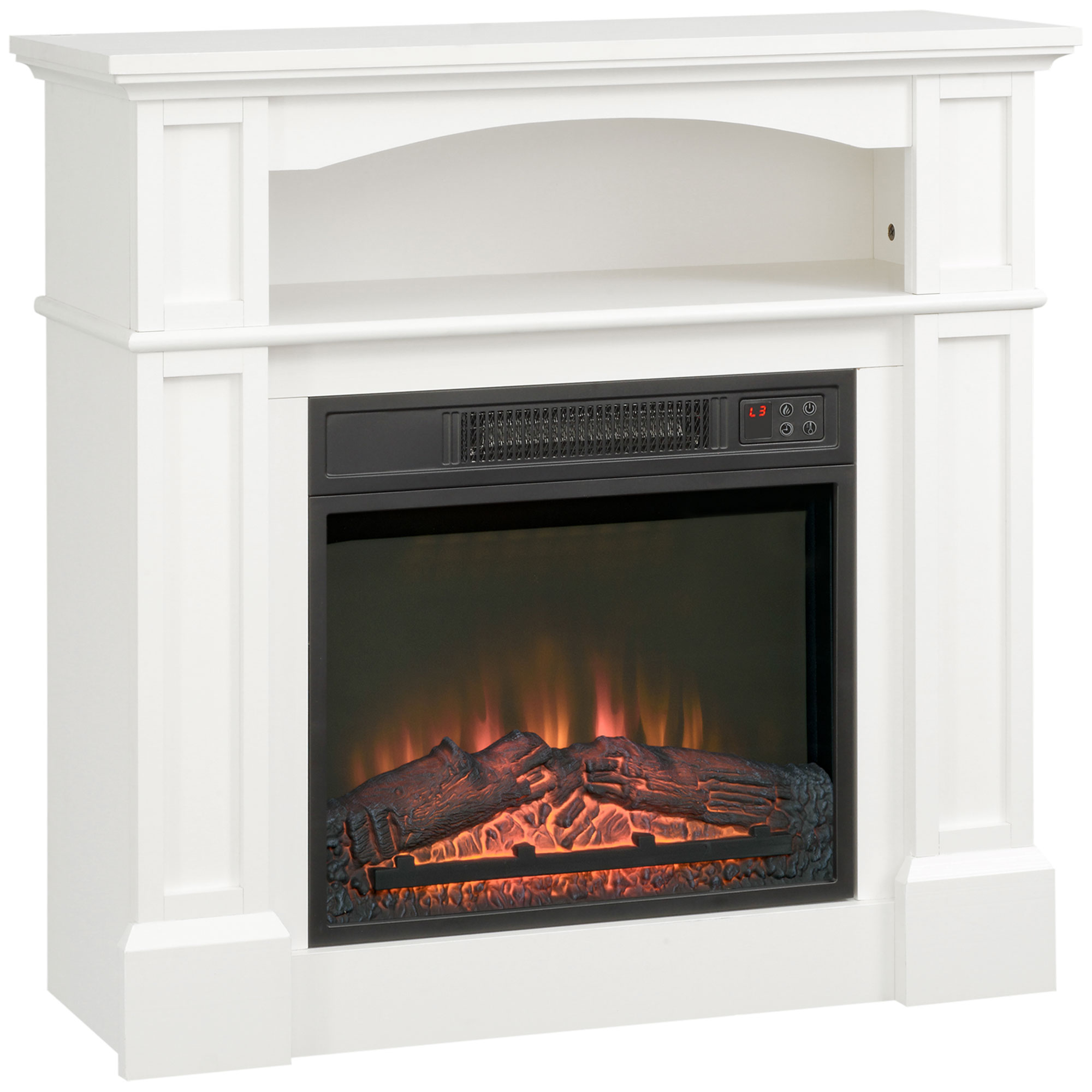 Elektrischer Kamin Mit Einstellbarem Led-flammeneffekt, 1800 W, Fernbedienung, Timer Und Integriertem Ablagefach, Weiß