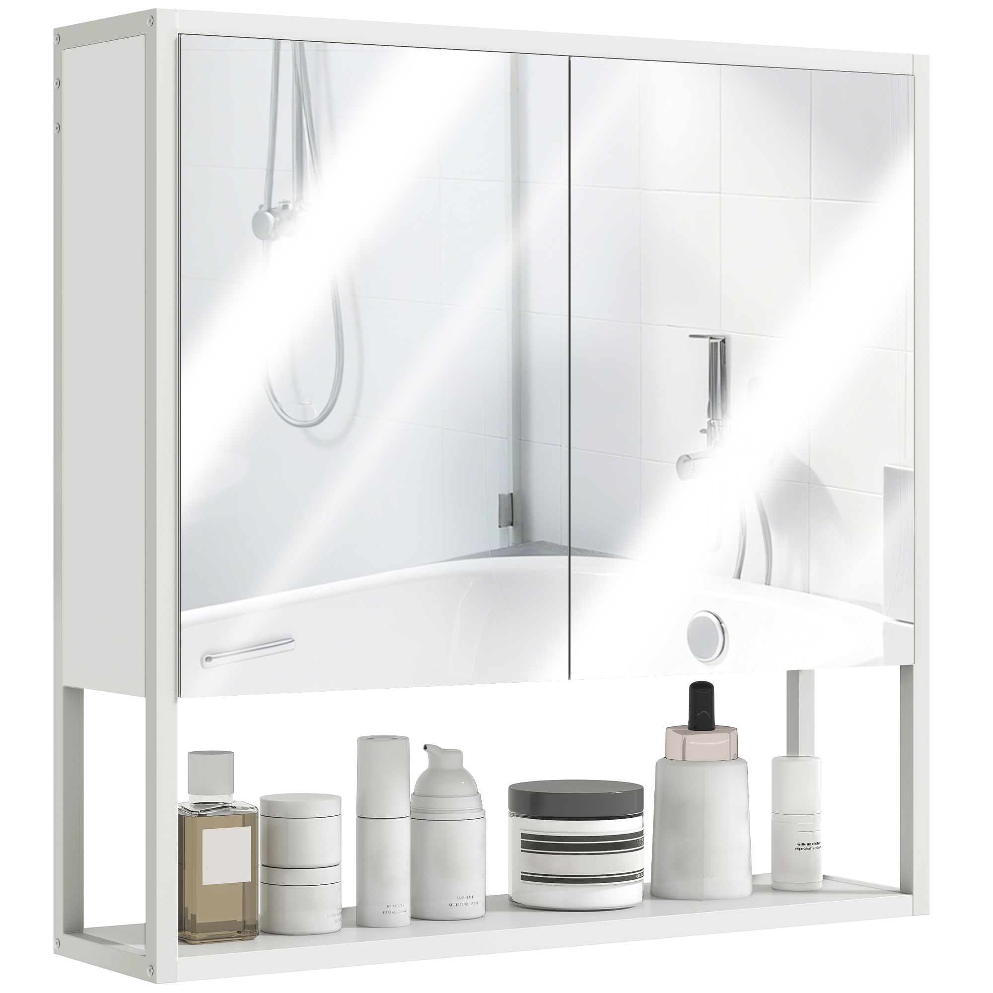 Badezimmer-wandschrank Mit Spiegel, 2 Türen, Ablage, 60 X 16 X 60 Cm, Weiß
