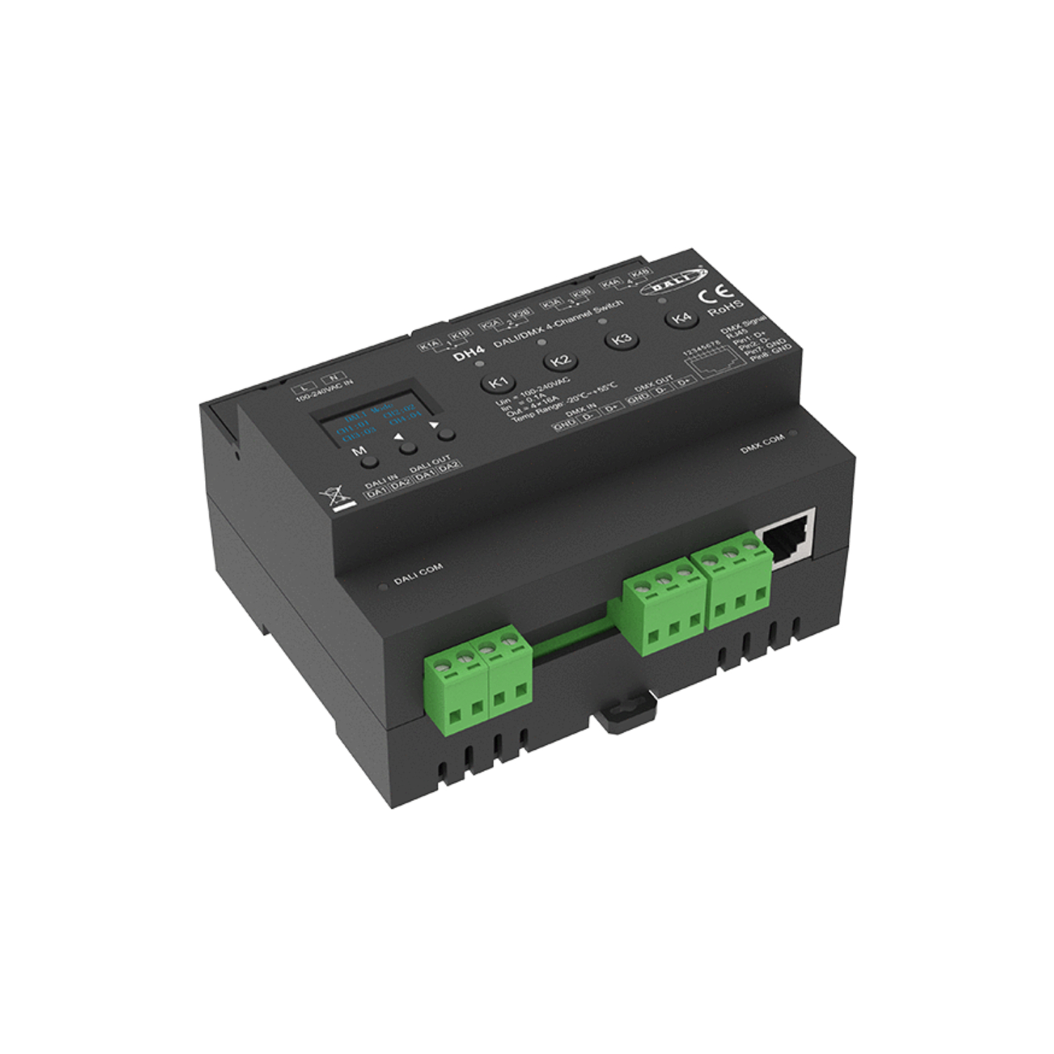 Relaismodul On/off Dali-2 / Dmx 4 Kanäle 16a Skydance Dh4 Für Din-schiene 4