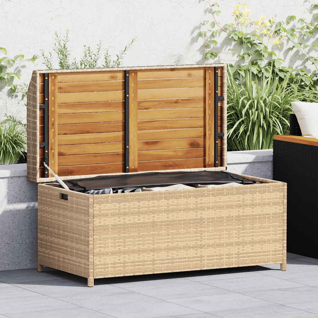 Bank Mit Stauraum Beige 100x50x52 Cm Poly Rattan Akazienholz