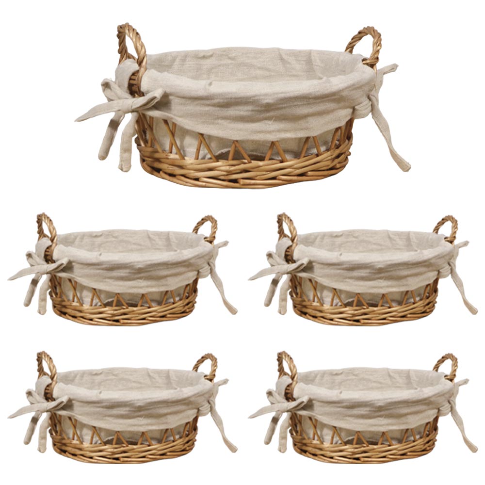 5 Runde Brotkörbe Aus Weide Mit Geflochtenen Griffen, 28 X 23,5 X 15,5 Cm (höhe).