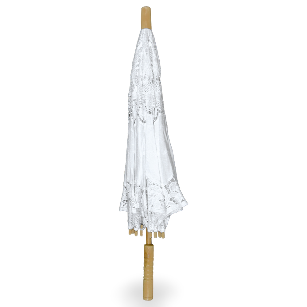 Großer Hölzerner Hochzeitsschirm Mit Bestickter Weißer Spitze, 76 X 65 Cm (höhe).