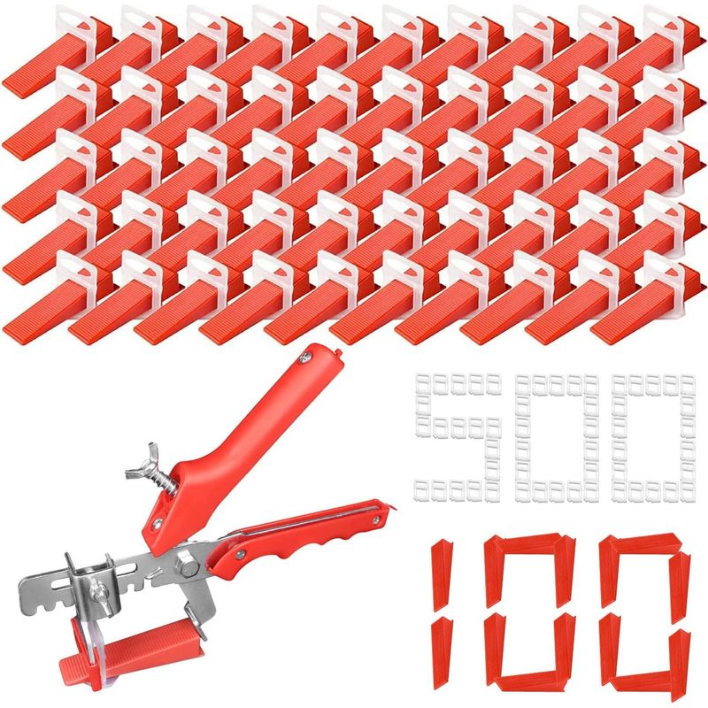 1 Fliesenverlegeset, 500 Keile (2 Mm), 100 Wiederverwendbare Wasserwaagen, 1 Wand- Und Bodenklemme