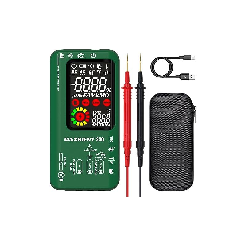 Intelligentes Digitales Multimeter Mit 9999 Messpunkten, Infrarot-thermometer, 15-v-led-diodentester, Misst Spannung, Strom, Widerstand, Durchgang, Kapazität, Hohe Messgeschwindigkeit, Phasendetektor,
