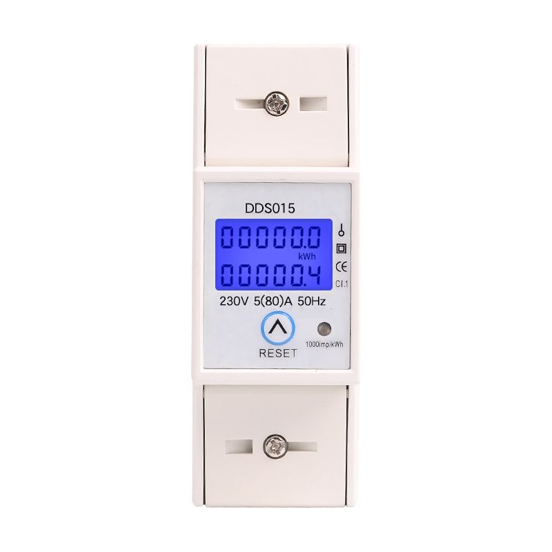 Einphasen-energiezähler 5–80 A, 230 V, 50 Hz, Lcd-hintergrundbeleuchtung, Din-schienenmontage, Kwh-zähler Dds015, Watt/kwh-zähler (230 V, 5–80 A, 50 Hz), 1 Stück