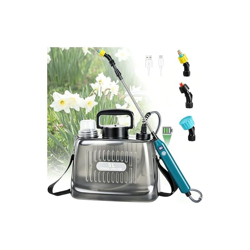 Elektrische Gartenspritze Mit 3 Verstellbaren Düsen, Automatischer Pumpendruckregelung, Batteriebetrieben Für Pflanzen, Garten, Unkrautbekämpfung Und Autowäsche (5 L) 5 L -