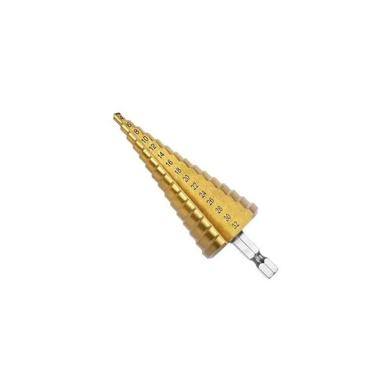 4-32 Mm Hss-stufenbohrer Mit Titanbeschichtung, Hss-stufenbohrer Mit 1/4"-sechskantgriff Und Schnellwechsel-kegelbohrer Für Metall, Kunststoff, Holz Und Bohrungen -