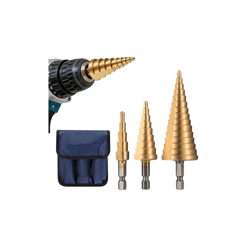 3-teiliger Hss-stufenbohrer Mit Zentrierspitze, Dreieckiger Konischer Stufenbohrer, Bohrerspitze, Beschichteter Bohrkegel Für Metall, Stahl Und Holz – 4 Mm–12/20/32 Mm