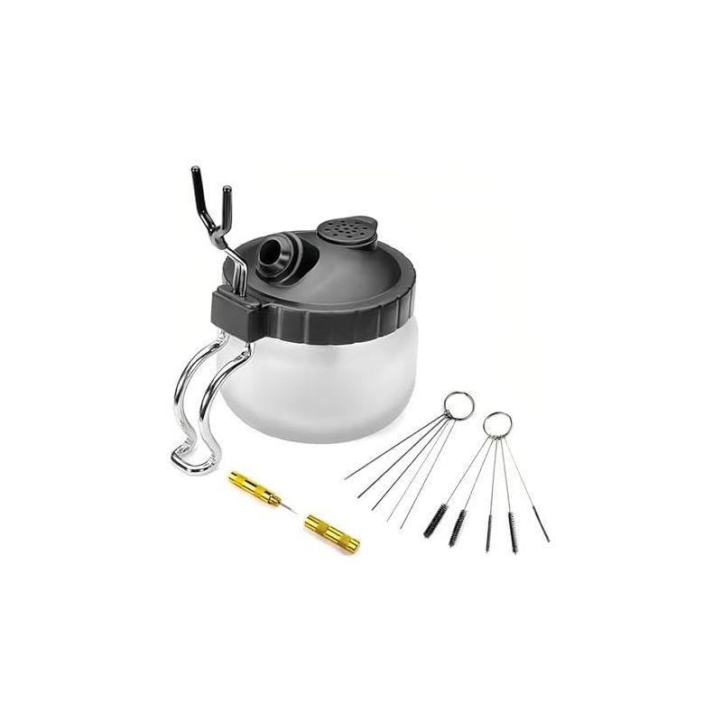 Airbrush-reinigungsset, Glasbehälter Mit Ständer, 5 Nylonbürsten, 5 Edelstahlnadeln, 1 Waschnadel Zum Entfernen Von Pigmenten Und Schmutz