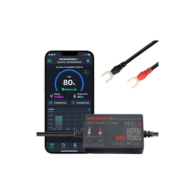 Bluetooth 4.0 Batteriemonitor, Drahtloser Tester, Autoladegerät, Starthilfe Und Digitaler Analysator Für Alarmsysteme (12v, Solar, Motorrad, Boot Bm2)